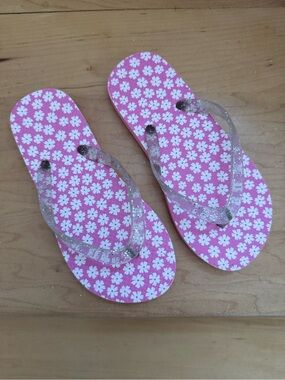 GAP Pink White Daisy Print Kids Flip Flops
